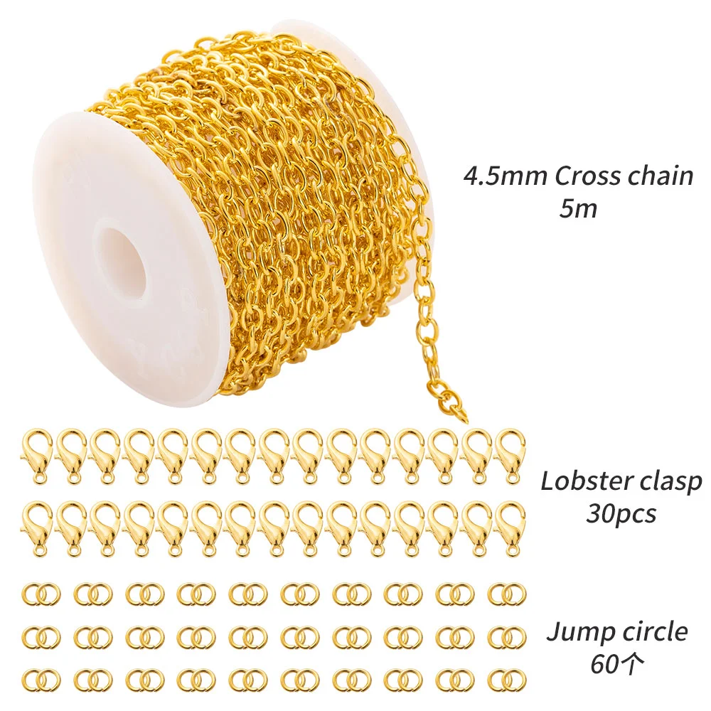 3meters cross chain color preservation plating chain jump ring lobster clasp set for DIY Jewelry making