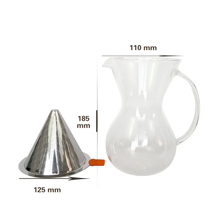 Transparent Glass Pour over Coffee Brewer Set Double-Layer Stainless Steel Cone Filter Glass Drip Coffee Pot