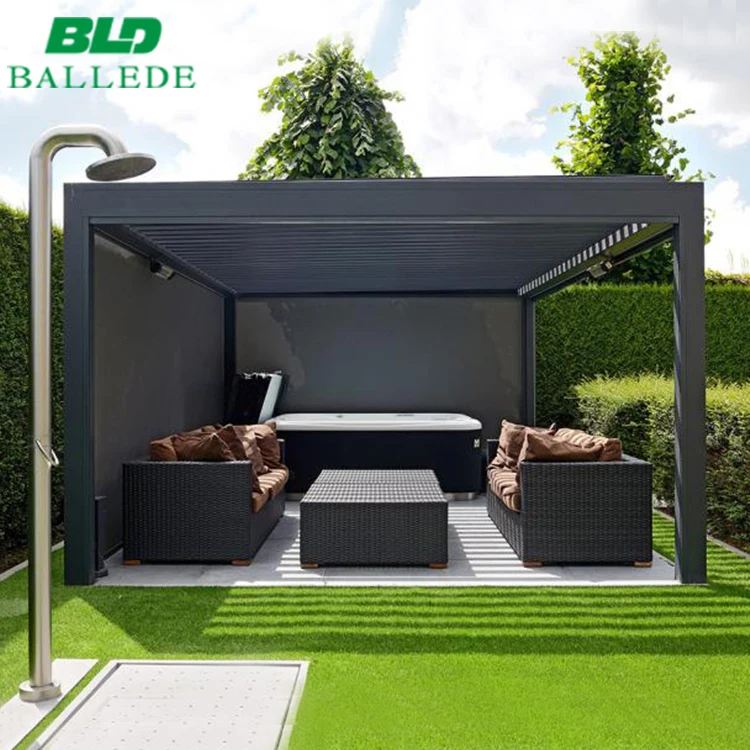 New design outdoor pergola waterproof opening louver roof electric garden awning with LED lights