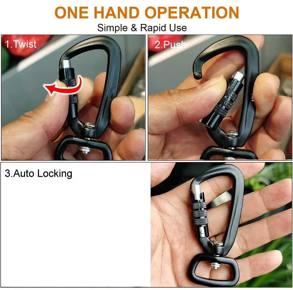 2023 Multifunctional D-Type Swivel Locking Carabiner, Rotating Carabiner Hook Clip for Dog Leash, Hammock, Camping, Hiking