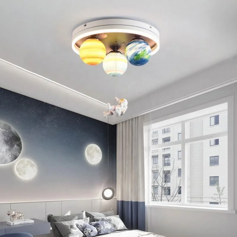 Shingel Modern Astronaut Star Led Pendant Lamp Iron Ceiling Chandelier E27 Bulb Acrylic Pendant Light Nordic Kids Lamp