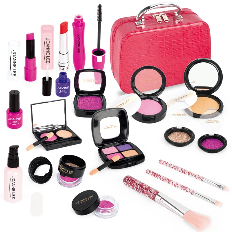 Real kids Pretend Play Beauty & Birthday Gift cute pink dress up game cosmetic bag  portable box Make Up Toys For Girl
