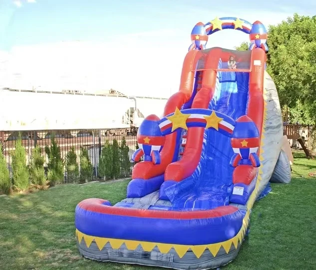 Commercial Backyard Slide Inflatable Bouncer House Rocket Water Slide with Pool