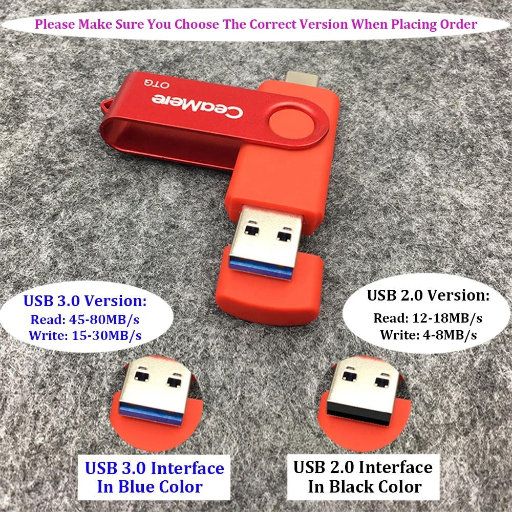 Original Ceamere CMC7 Dual U Disk Flash Drive 32GB 64GB 128GB USB 2.0 3.0 Memory Flash Drives Type C OTG USB Pendrive
