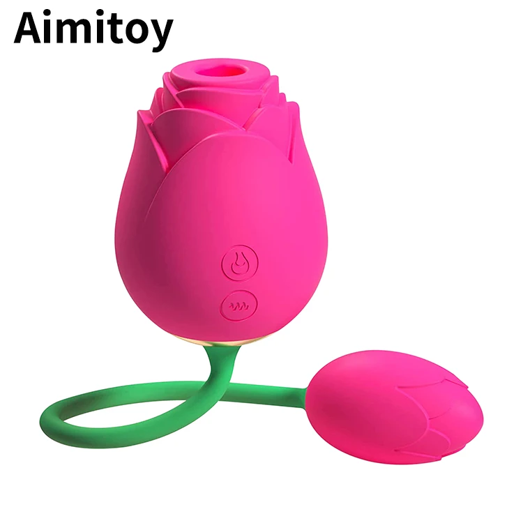 Aimitoy Light Pink Rose Vibrator 2 in One Double Sided Rose Sex Toy Women Flower Vibrator Clitoral Sucking Vibrator