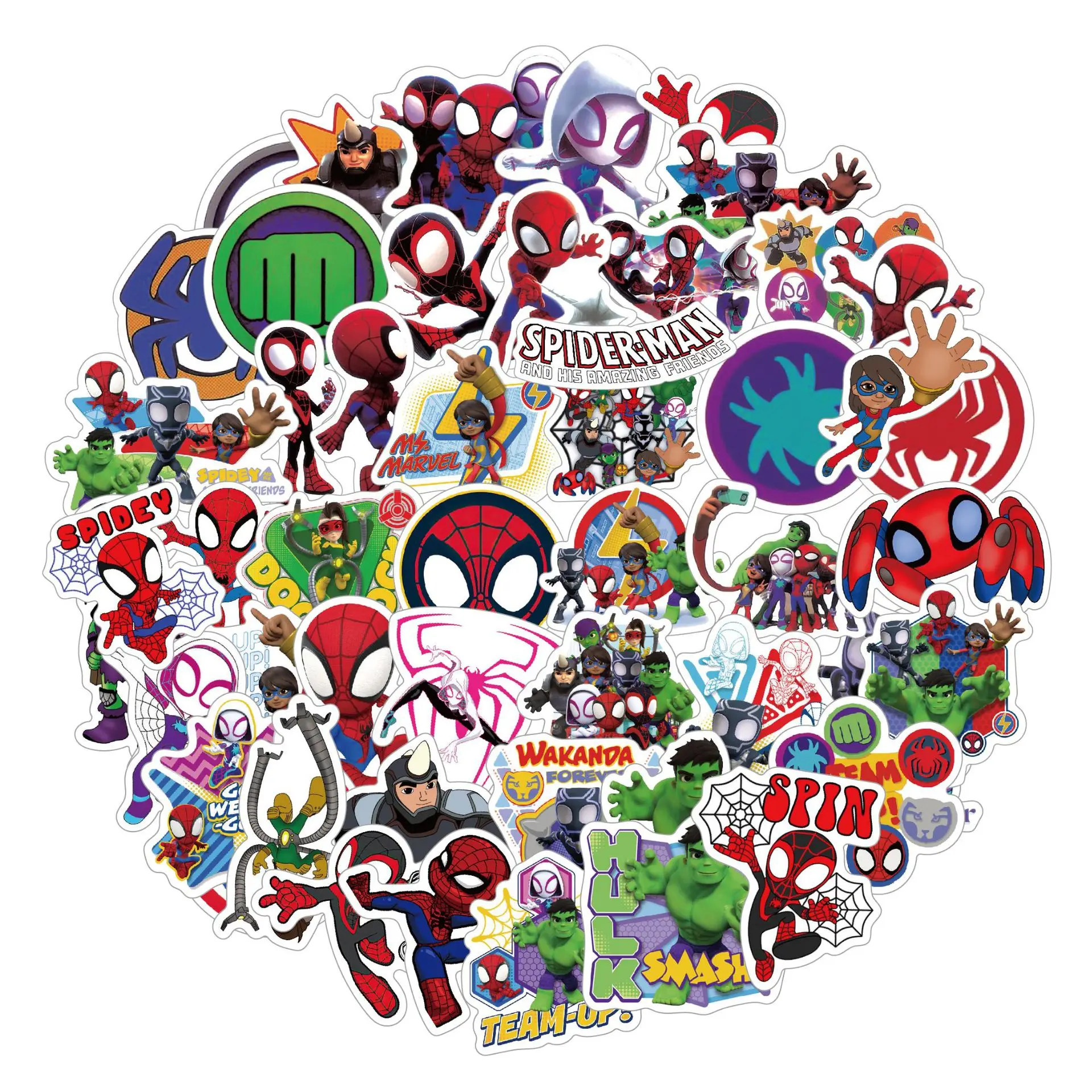 High Quality 50Pcs Adhesive Stickers Anime Cool Cartoon Marvel Spider Man Sticker Kids Gifts Cup Phone Cover Stickers Wholesale