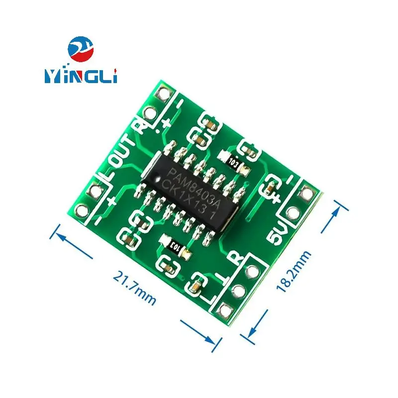 Ultra miniature digital power amplifier board 23W PAM8403, efficient 2.5-5V, USB powered