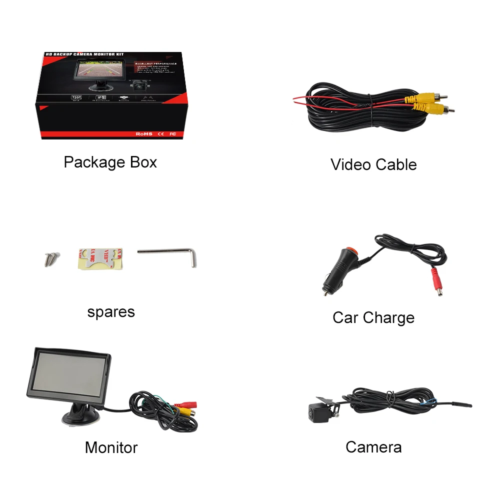 5 Inch AHD Backup Camera Stand alone Camera IPS Monitor Kit with guide line