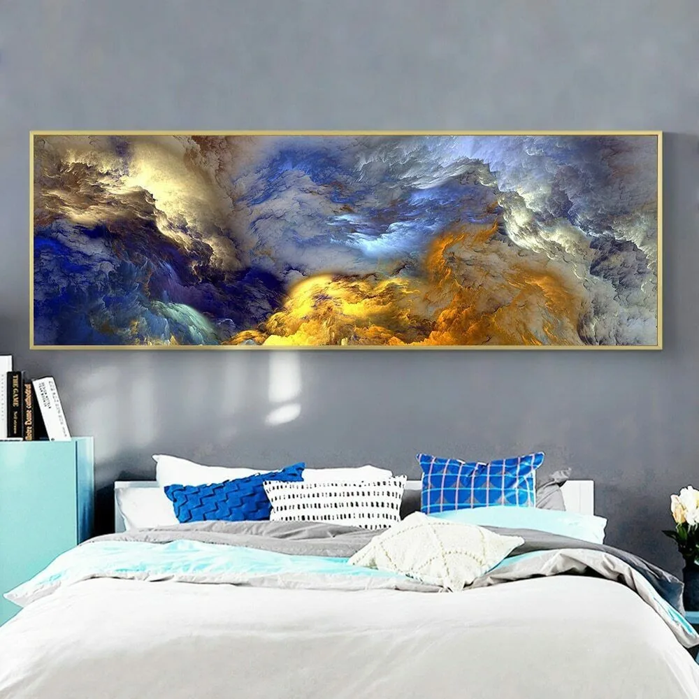 Living Room Decor Blue Gold Cloud Abstract Nordic Canvas Posters Prints Modern Fantasy Picture Abstract Prints Cloud Painting