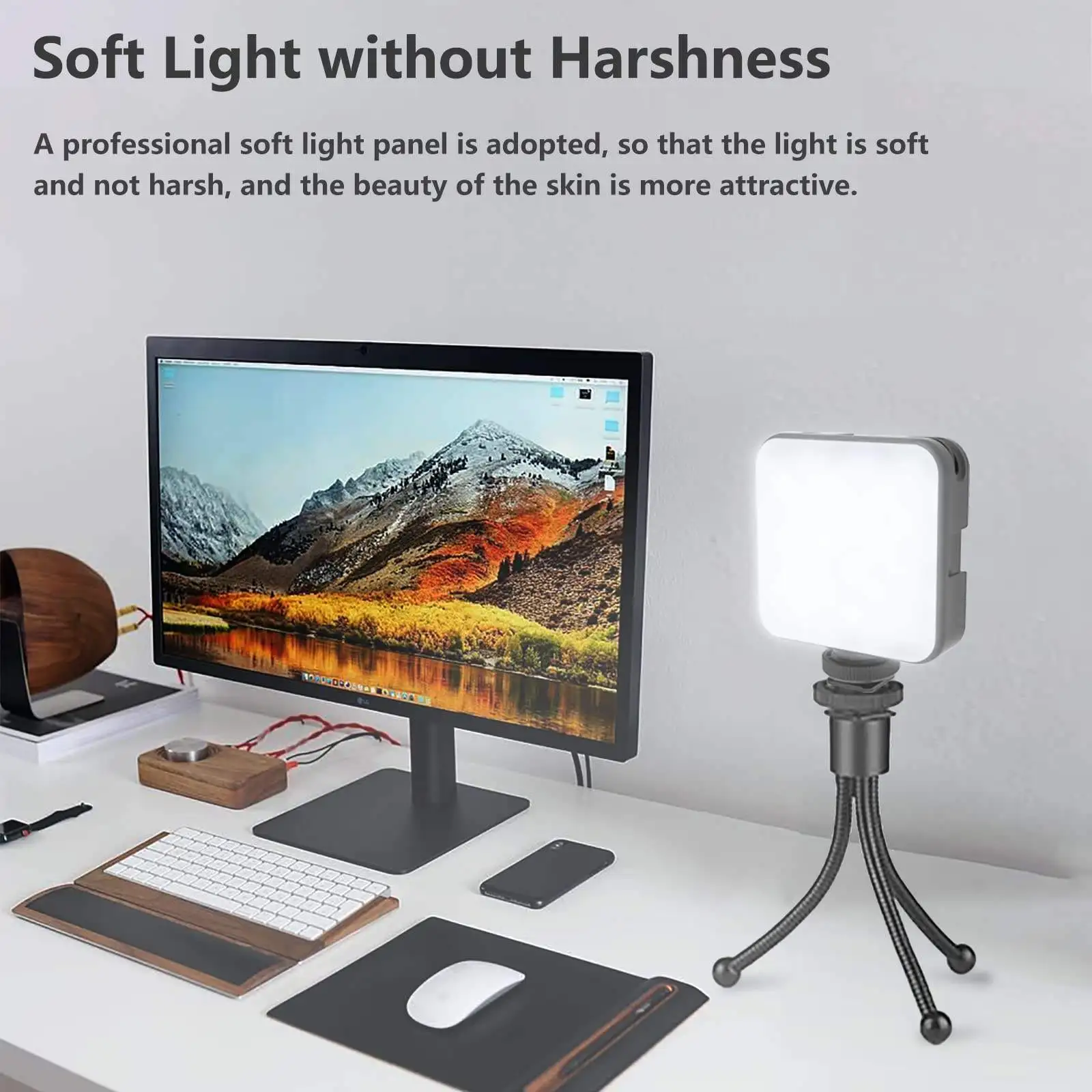 Rechargeable Clip-on LED Video Selfie Fill Light with 5 Lighting Mode Phone Ring Mini Portable Clip