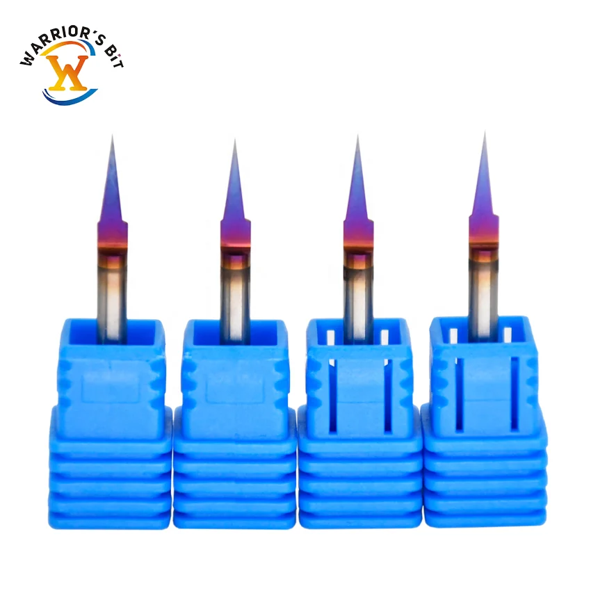 Solid Tungsten Carbide V Bit Metal Engraving Single Flute Flat Bottom NaCo Blue Coating 50mm Overall Length 3.175mm ODM OEM