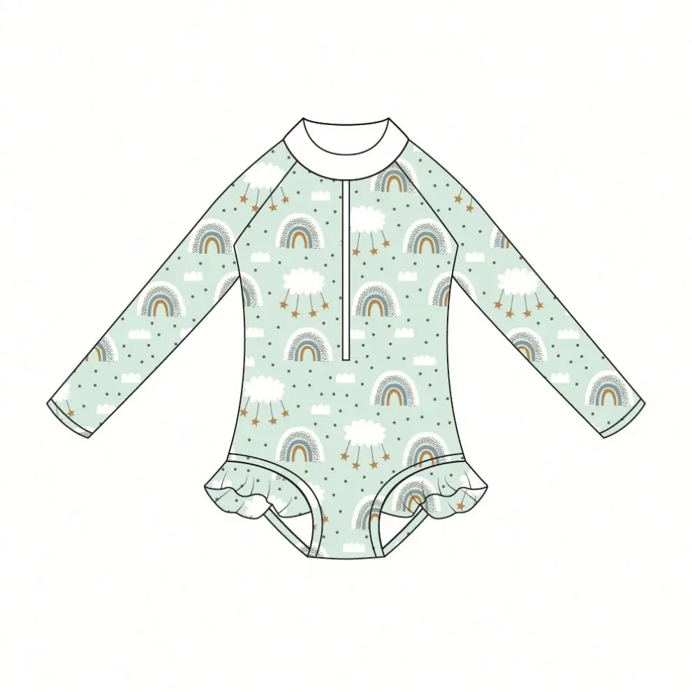 OEM Custom long sleeve swimsuit one piece lovely baby girls swimwear