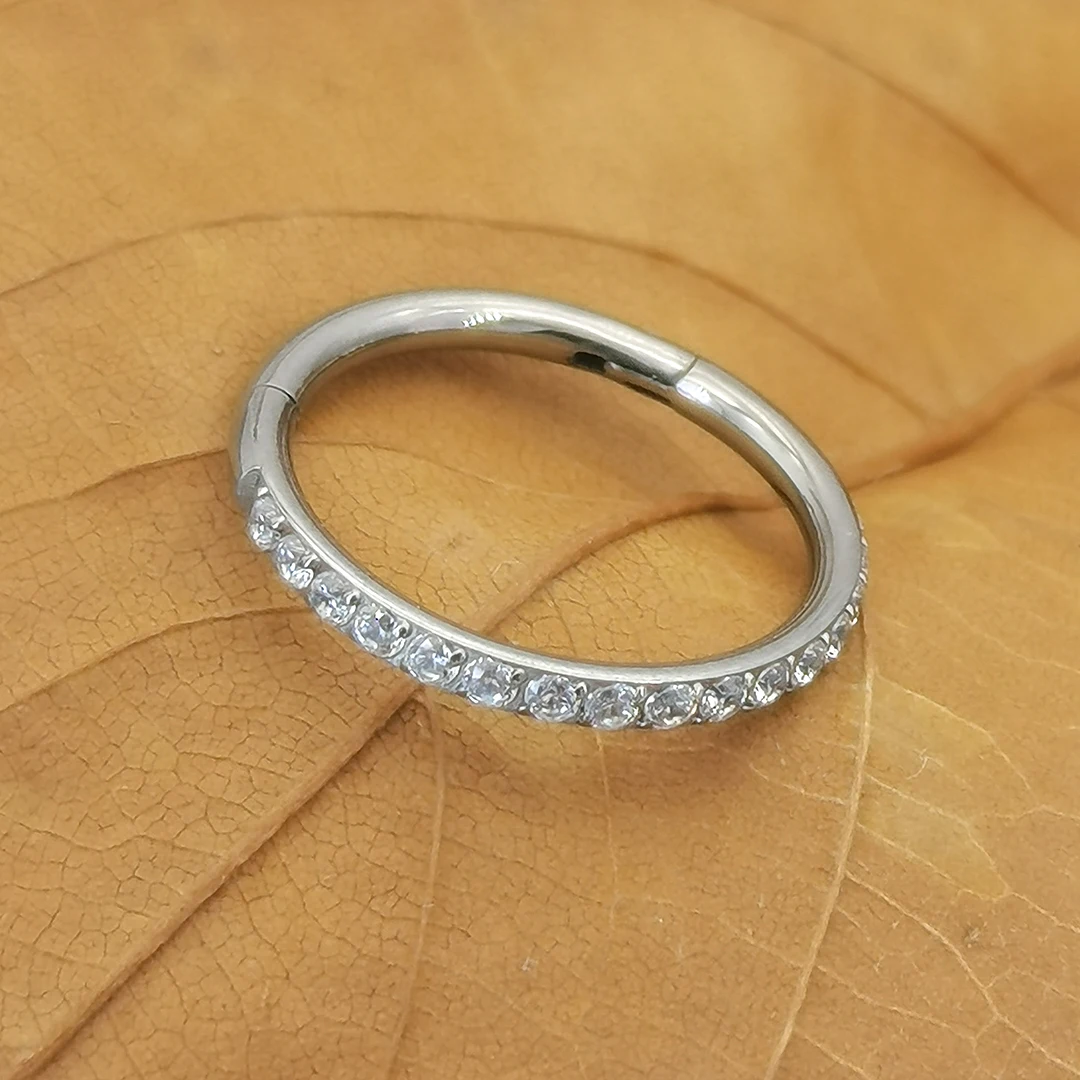 ASTM F136 Titanium Mirror Polish Zircon Hinged Nose Ring Clicker for Cartilage Helix Tragus Conch Piercing