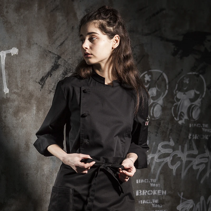 Шахматная куртка шеф-повара с рукавом 3/4 и платьем, плиссированная форма шеф-повара для отелей и ресторанов