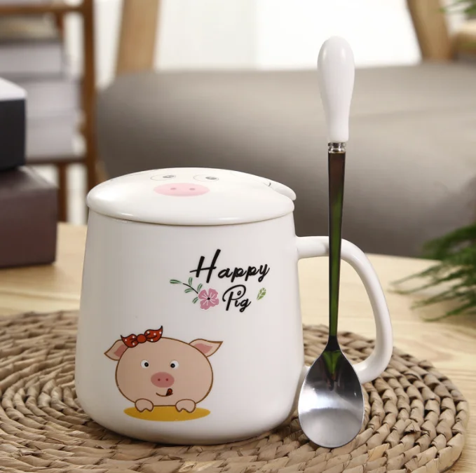 Розовая девушка сердце мультфильм Милая кружка керамическая пара кофе поросенок для носа 350 мл чашка