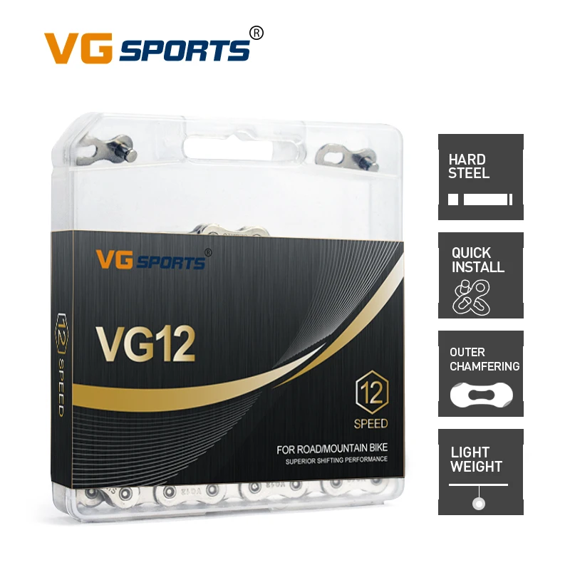 VG Sports Ultralight 12 Speed Bicycle Chain Bike Chain 126 Links Silver Mountain MTB Road Bike Chains