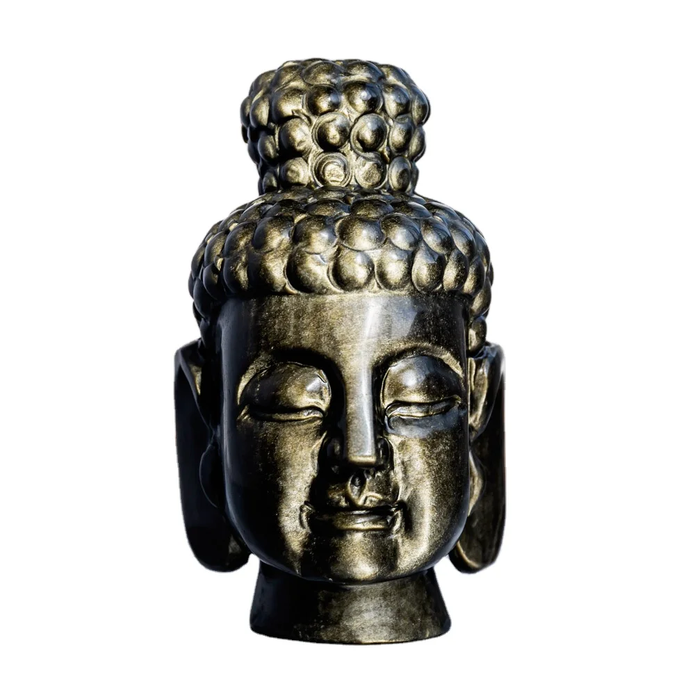 High Quality Crystal Crafts Gemstone Golden Obsidian Buddha Head Skulls Natural Crystal Stone