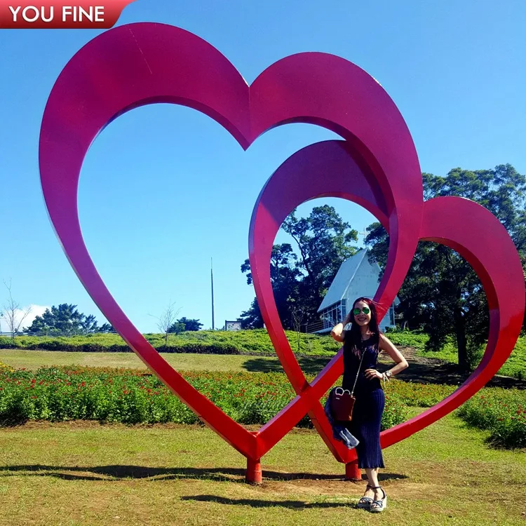 Outdoor Garden Decoration Custom Modern Art Mirror Polished Metal Stainless Steel Heart Shape Arch Statue