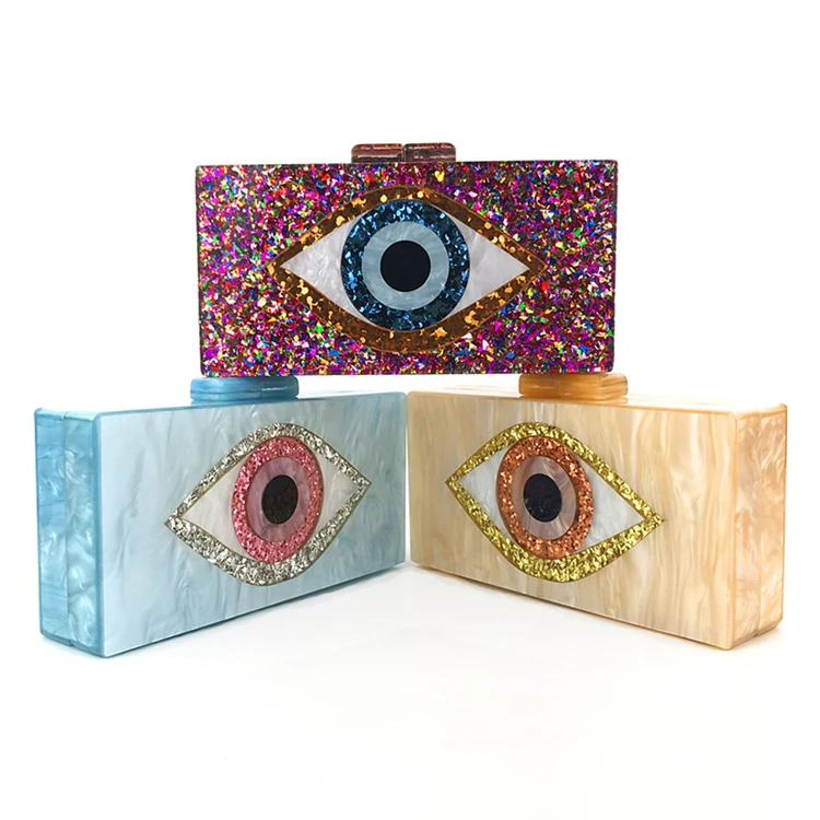 Cartoon eye pattern acrylic clutch evening bags sequin wedding clutch purse and handbags