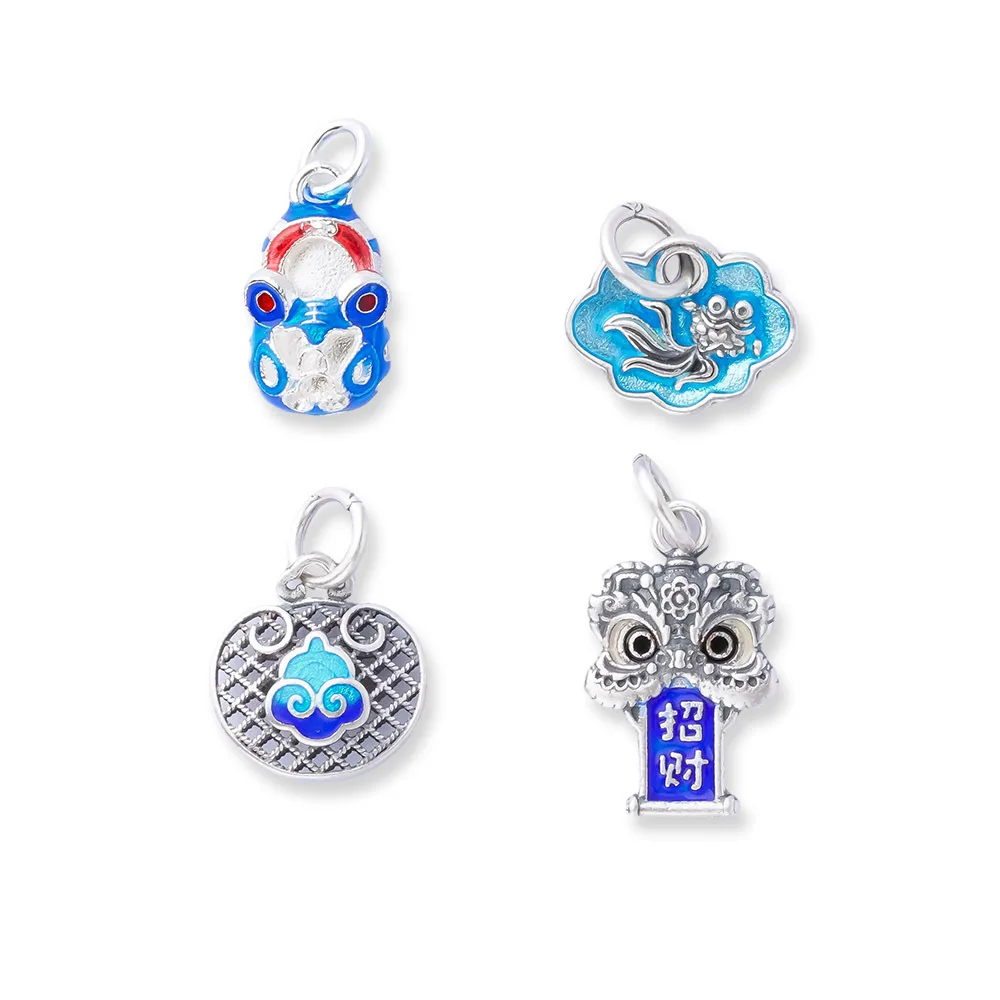 S999 Silver Tiger Head Dance Lion Pendant with Safety Lock DIY String for Dance Footwear Accessories-Guofeng Chinese Style