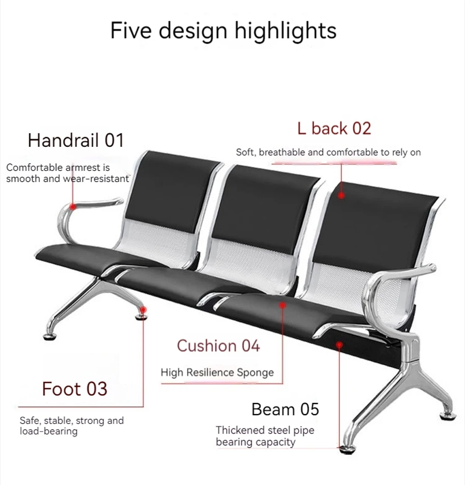 PU Hospital and Other Waiting Chairs Multi-position Airport Chair Stainless Steel Public Row Manufacturer