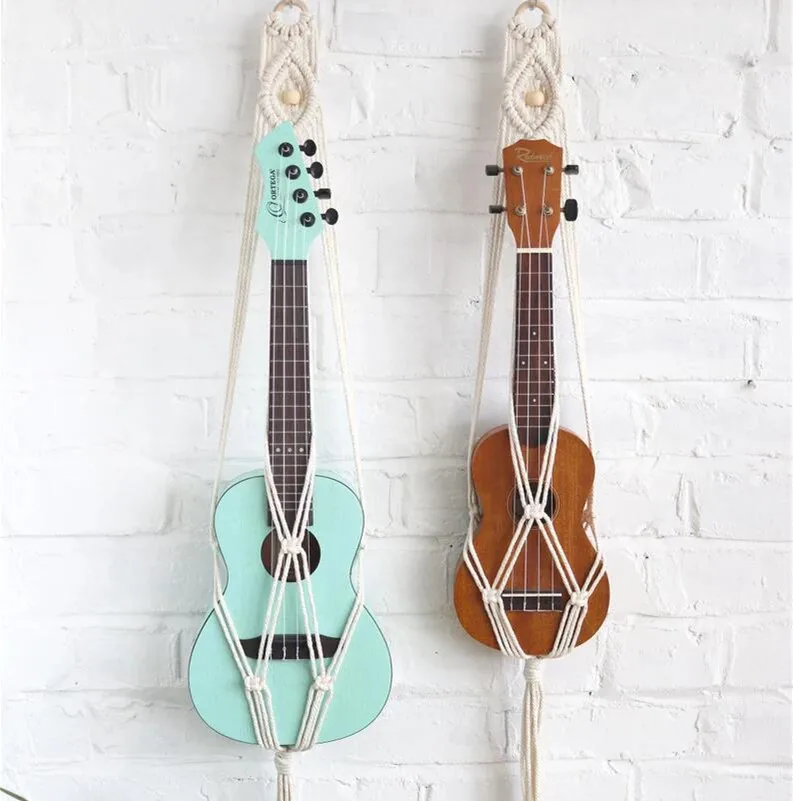 Custom Handmade Wall Hanging Beaded Bohemian Guitar Wall Hanger Boho Ukulele Hanger Macrame Wall Mount Hanger