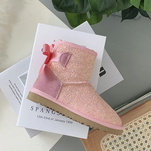 2021 Новое поступление, модные детские меховые сапоги, блестящие детские меховые зимние сапоги