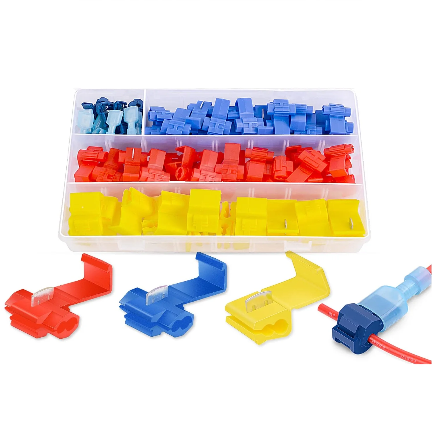 100PCS Quick Splice Solderless Wire and T-Tap Electrical Connectors T Tap Insulated Terminal Assortment Kit
