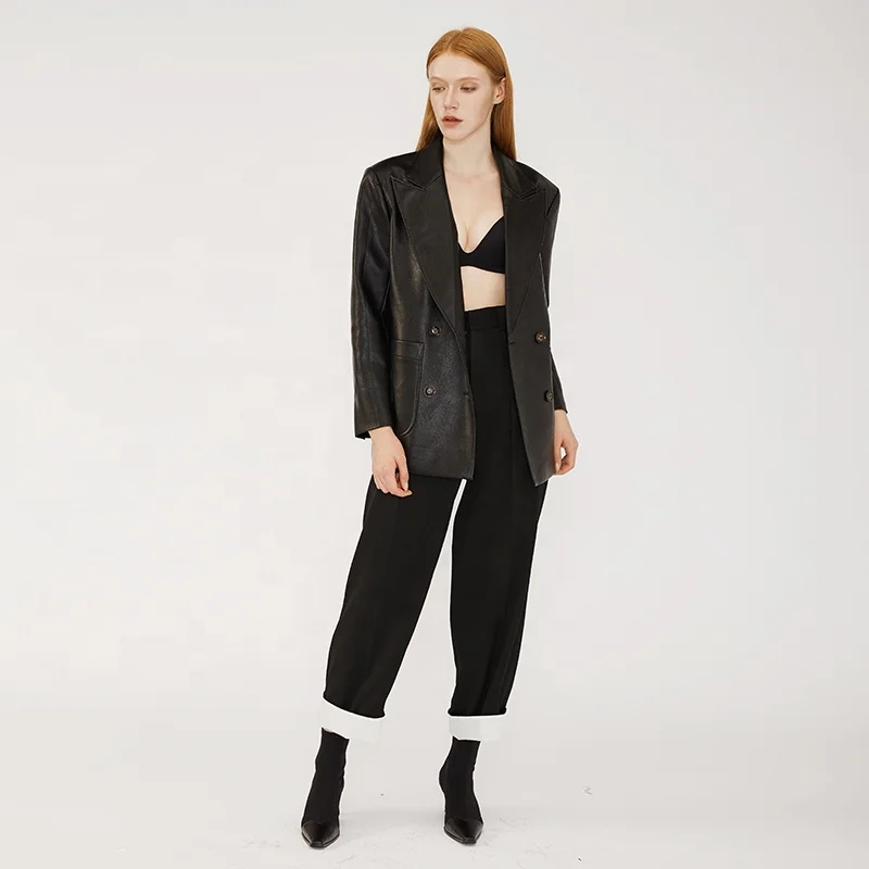 Настраиваемые винтажные верблюжьи минималистичные модные коричневые женские дизайнерские новейшие повседневные куртки из искусственной кожи Блейзер Пальто для женщин