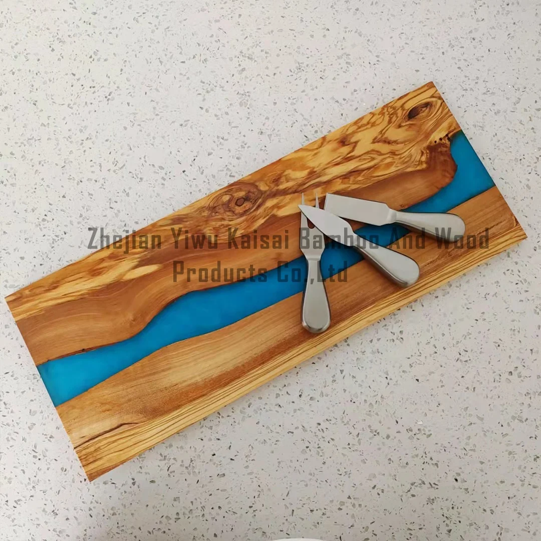 Olive wood cutting board, Olive Wood Resin Board with River of Blue Resin