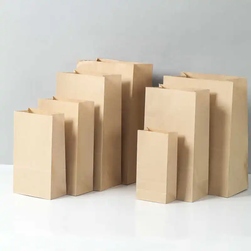 Custom printed logo craft vegetable paperbags supermarket grocery plain brown white kraft hand paper bag without handles