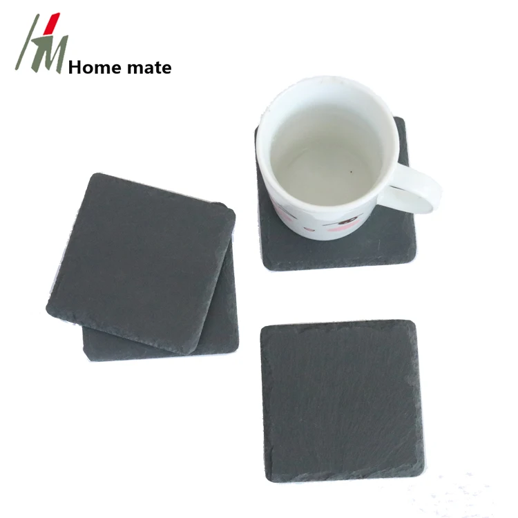 Factory custom set of 4pcs laser engraved slate drink coasters set slate coasters bulk with brown box