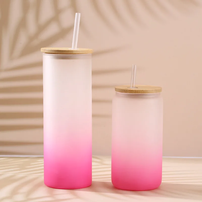 12oz 16oz wholesale Custom Logo Beer Glass with Bamboo Lid and Straws
