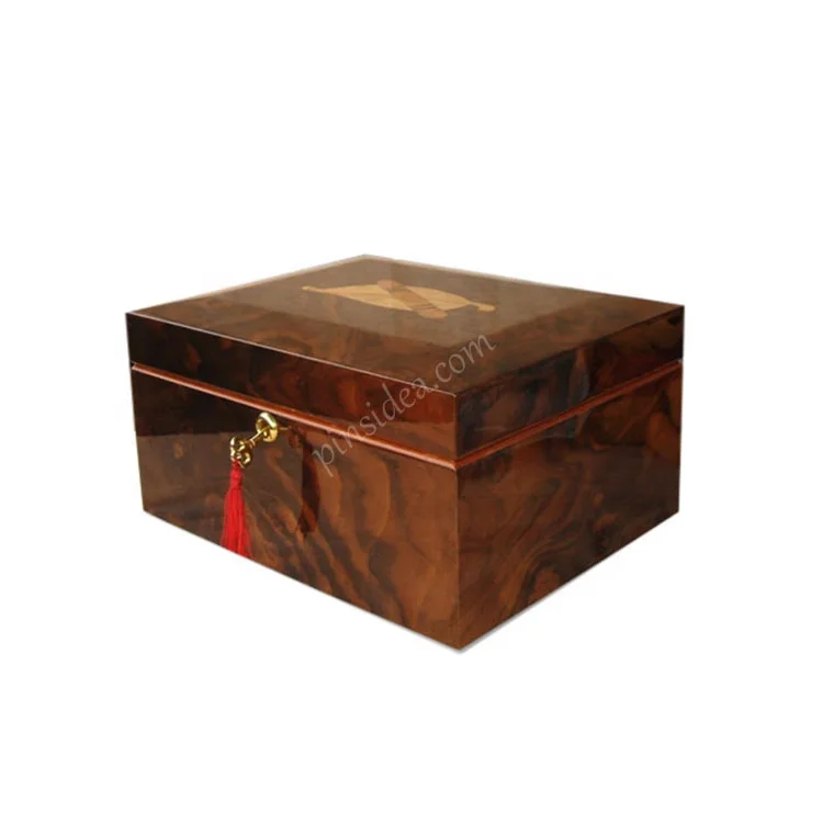 Высококачественный деловой подарок Изысканная древесная облицовка опухолей индивидуальная наклейка блестящая краска кедр большой емкости многослойная коробка для сигар хьюмидор