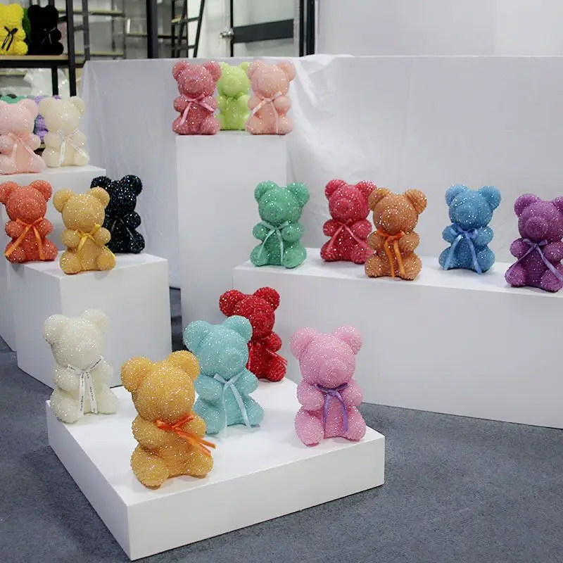 Hot Sale Diamond Studded Rose Teddy Bear Shiny Lovely Boxed Gift Wholesale Price Valentines Diamond Bear