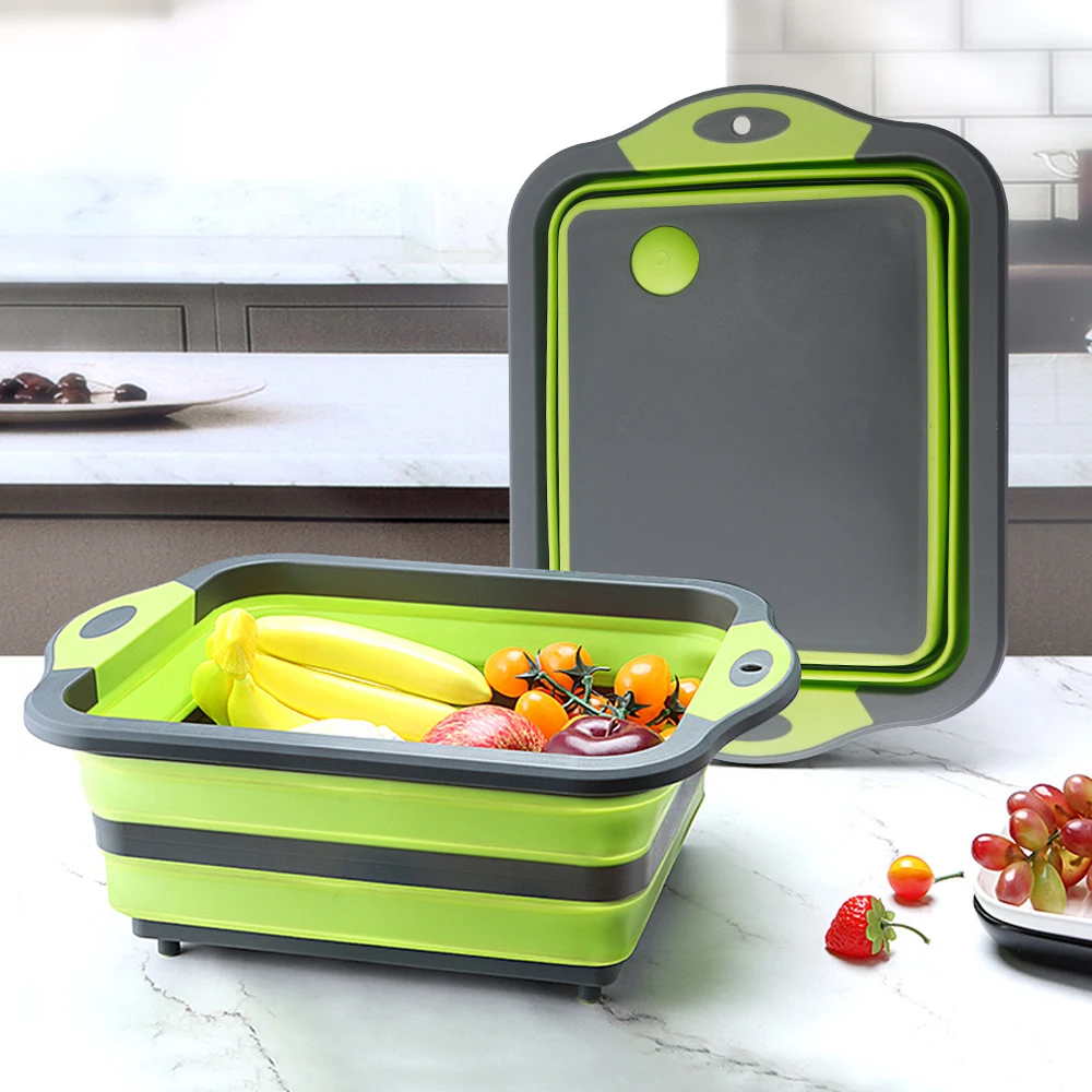 Kitchen Fruit Washing Basket portable Plastic Silicone Collapsible foldable chopping cutting board
