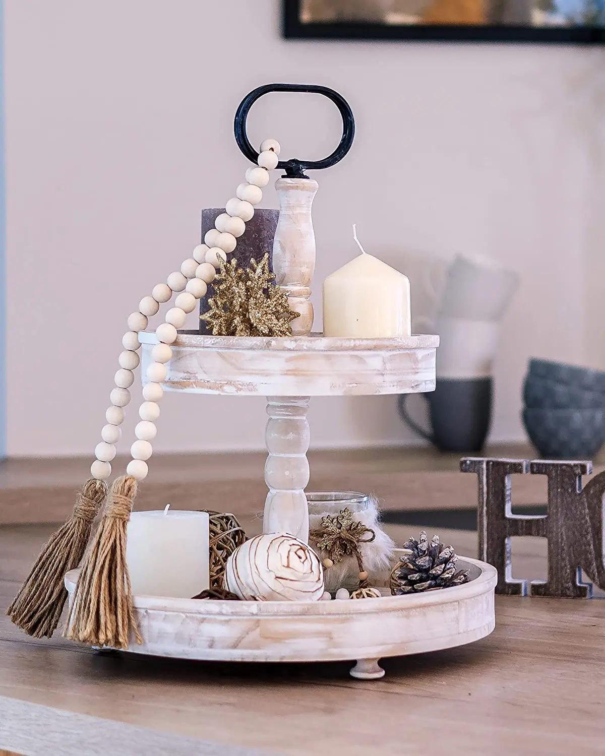 2 Tiered Tray Stand - Two Tier Tray Wood Farmhouse, Rustic, Vintage Decor