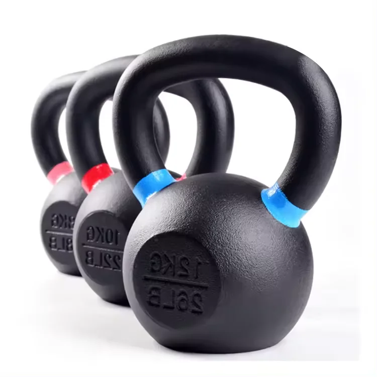 High Quality Custom Logo Strength Training Weight Lifting 4-32 KG Power Coated Cast Iron Kettlebell With Color Rings