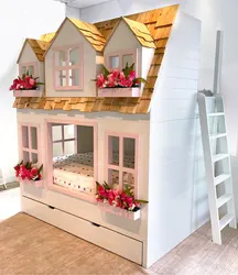 Children Bedroom Furniture Sets Modern Solid house-shaped Wooden Bunk Bed for Kids