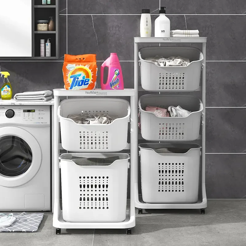 Sesame Cheap Factory Price Multipurpose Vertical Rolling Layered Detachable Plastic Laundry Storage Basket