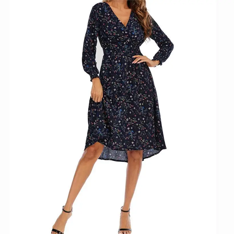 Floral Chiffon A-Line Dress Ladies New Design Fashionable Knee-Length Weekend Shopping Beach Natural Sustainable Autumn Spring