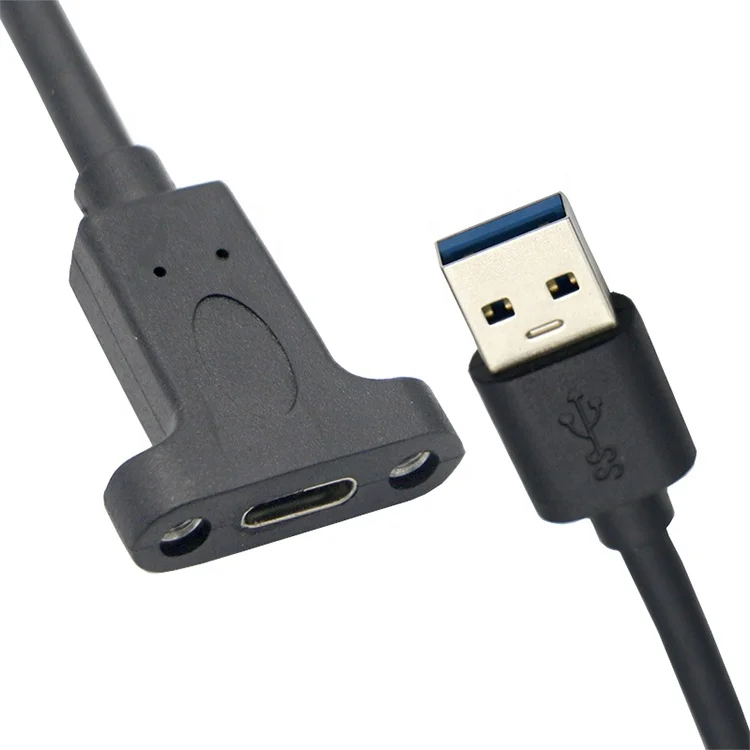 Custom Screw Locking Stud USB 3.0 A Male to Panel Mount Female USB Type C 3.1 Extension Cable