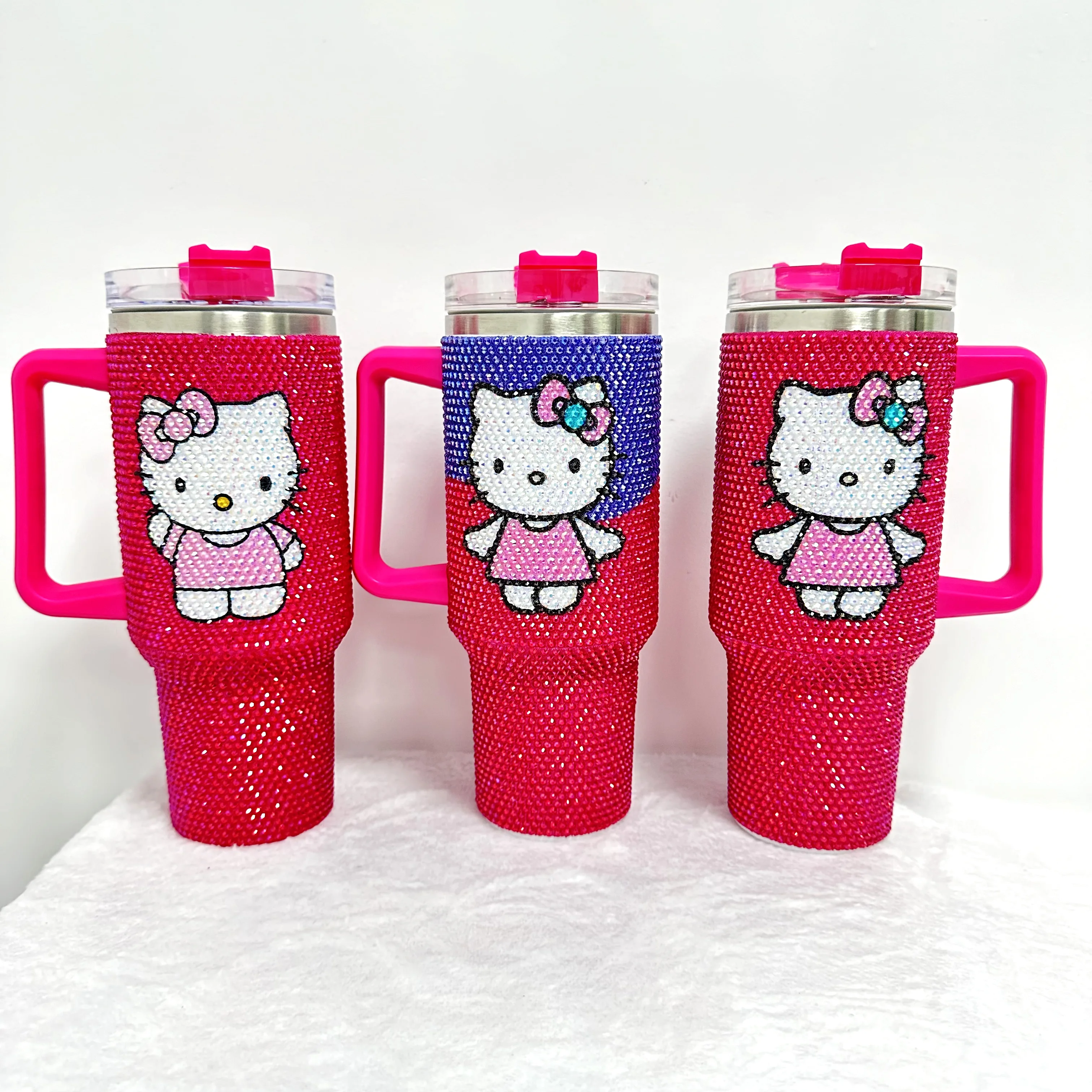 2025 christmas gift mug custom Cartoon KT Rhinestone insulated thermal 40oz travel tumbler water bottle leakproof lid