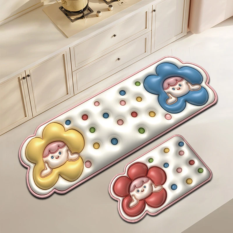 Custom 3D Cute Absorbent Pad Non Slip Kitchen Mat Rubber Anti Fatigue Kitchen Mat Cartoon Carrot, pepper, Bok choy