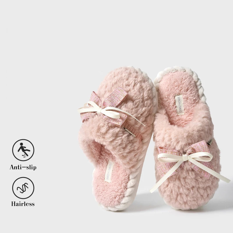 Fairy Style Plush Slippers For Autumn And Winter New Indoor Anti Slip High-End Butterfly Cotton Slippers Wholesale