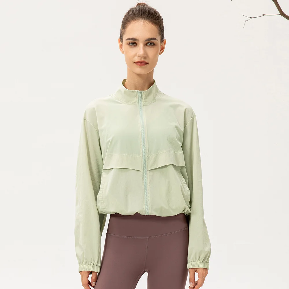 BSCI Custom Logo Stylish Fall XS XL Rash Guard Crop Zip Up Gym Jacket Women With Pocket