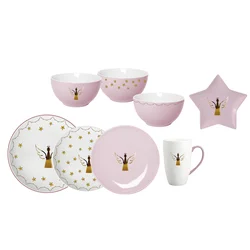 52PCS Bone China Dinnerware Sets Minimalist Nordic Pink Dinnerware SET Angel Decorative Tableware Wholesale