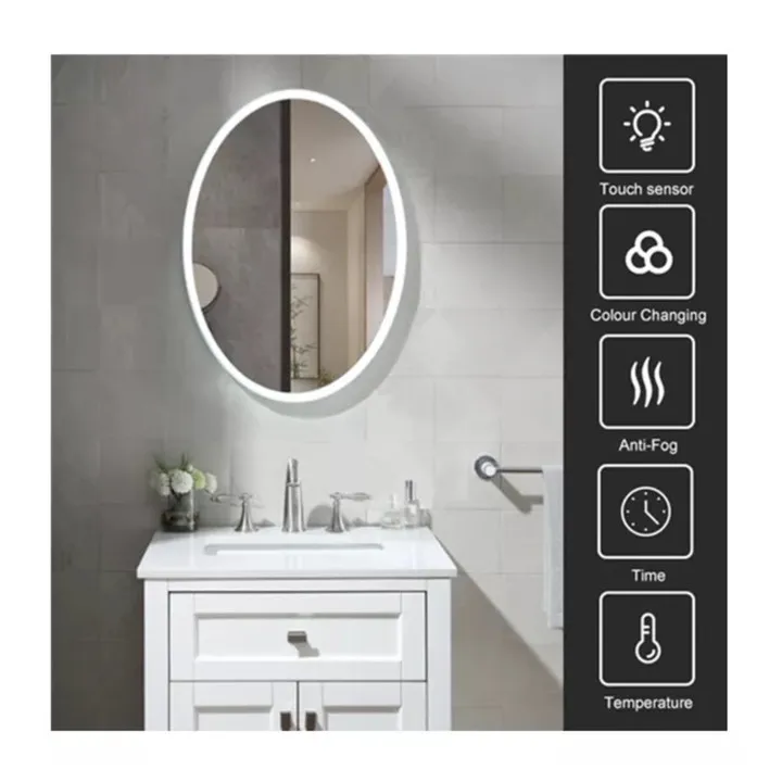 Smart bathroom accessories Anti Fog Round Mirror Led Bath Room Wall Mirror Bathroom Mirror