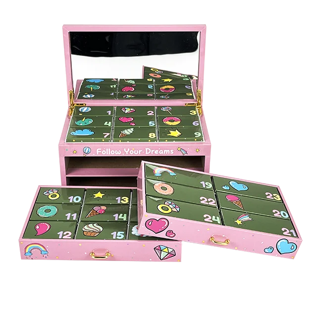 Christmas Decoration wood Advent Calendar 12 Days square Christmas Gift Box Wholesale Advent Calendar With mirror