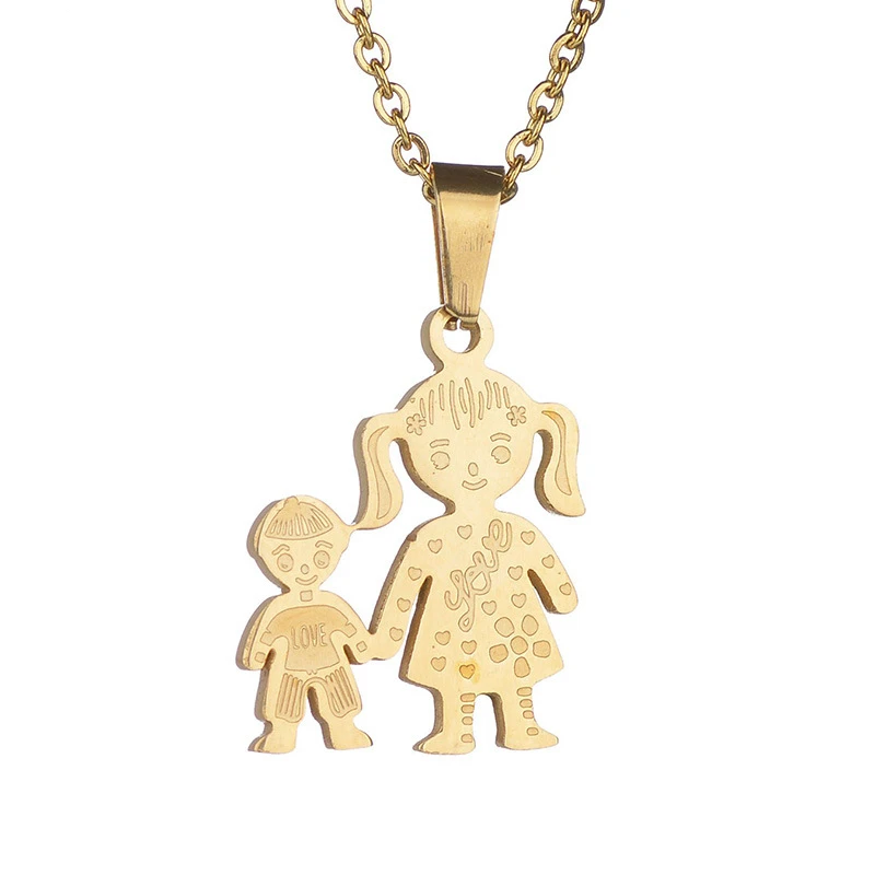 best gift hot sale Ali express family chain necklace mother son daughter stainless steel pendant necklace
